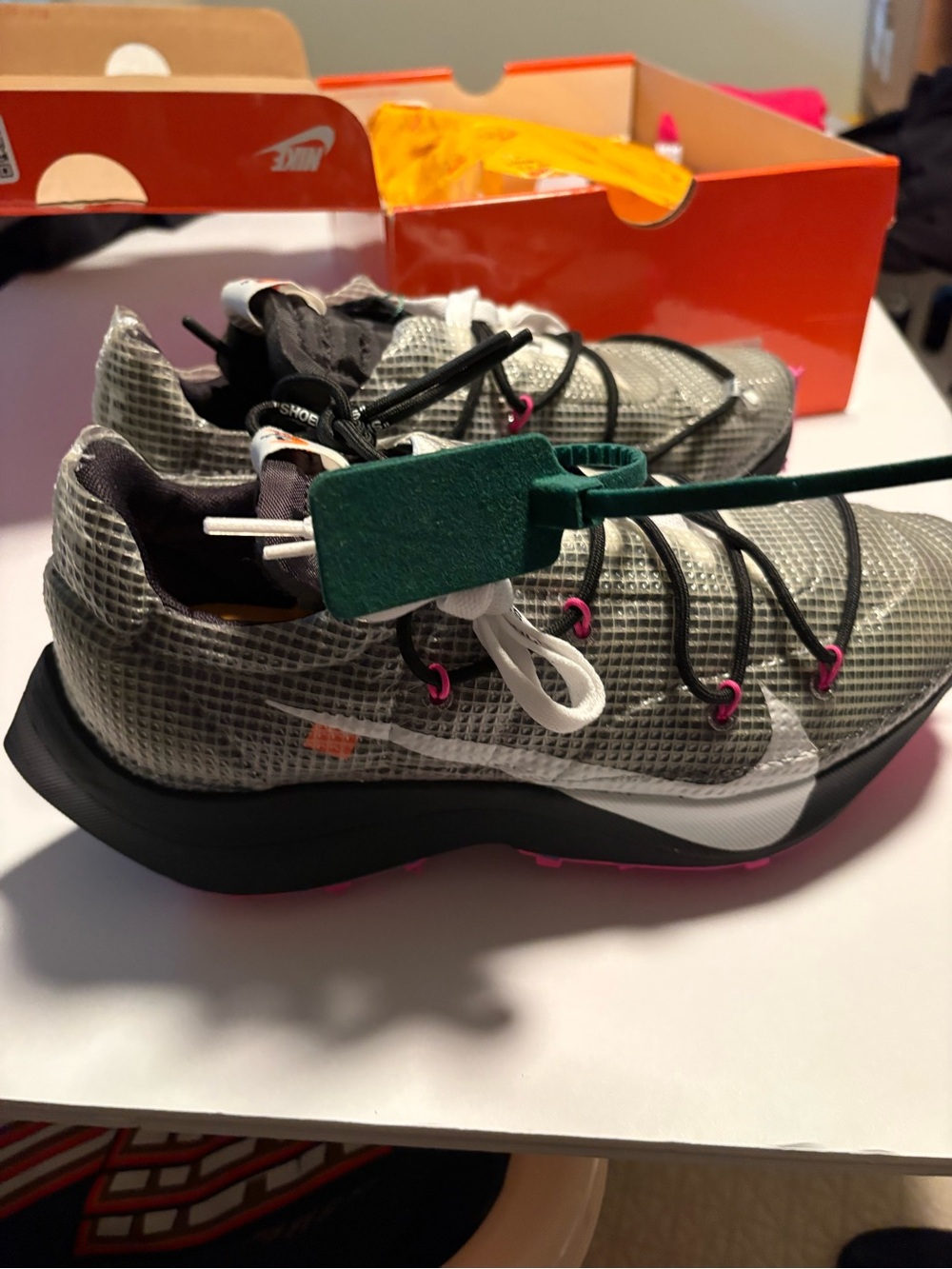 Off-White Olive Green, Black & Pink Runner Sneakers